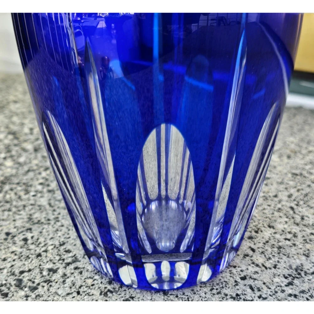 Cobalt Blue Block Crystal Vase San Carlos Crystal Collection 8 1/4